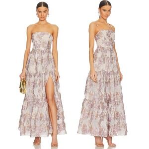 NWT ELLIATT Dress Halite Strapless Jacquard Tiered Maxi Dress Pink Size M